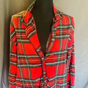 PINK Victoria's Secret Red and Green Plaid Button Down Sleepwear  Shirt